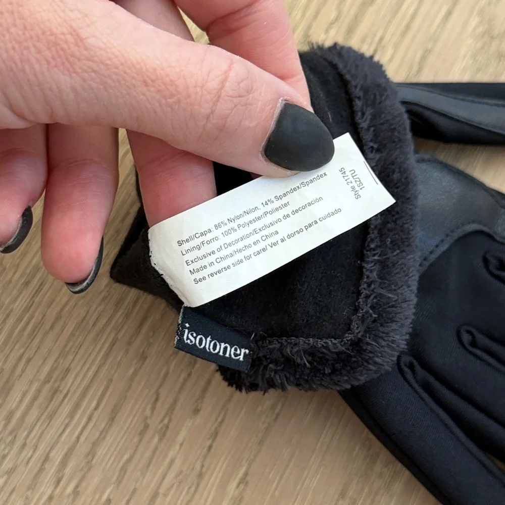 Isotoner Women’s Black Faux Fur Trim Gloves - Picture 5 of 8